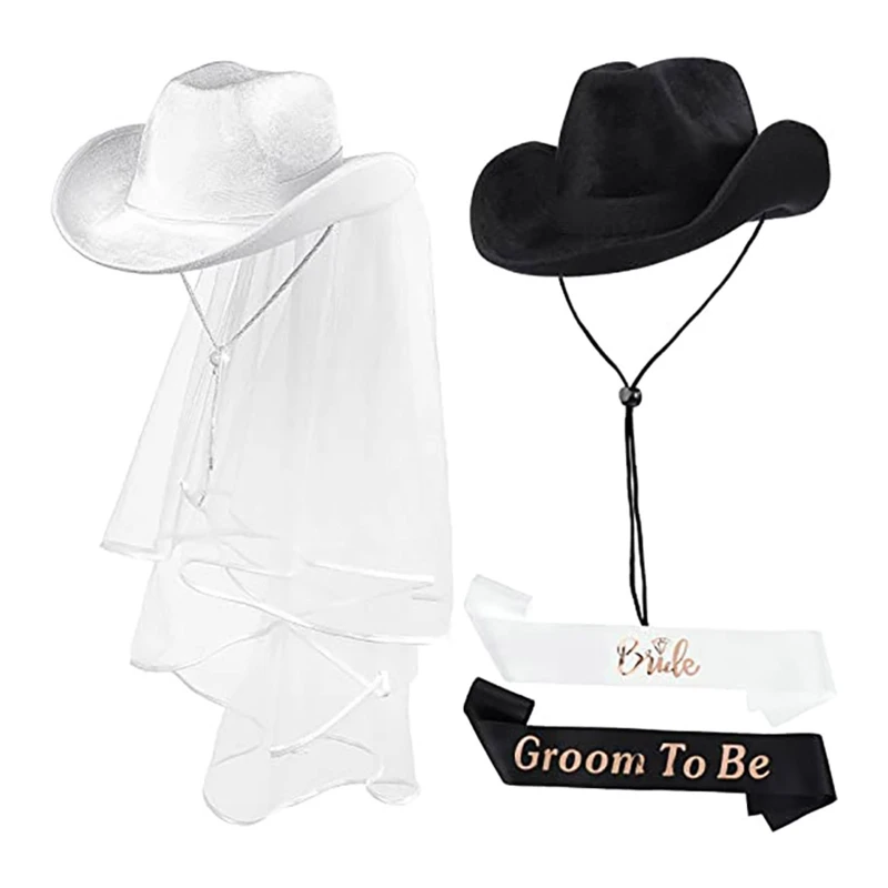 

Шляпа-федора ручной работы для жениха, невесты, Cowgirl, 1 комплект