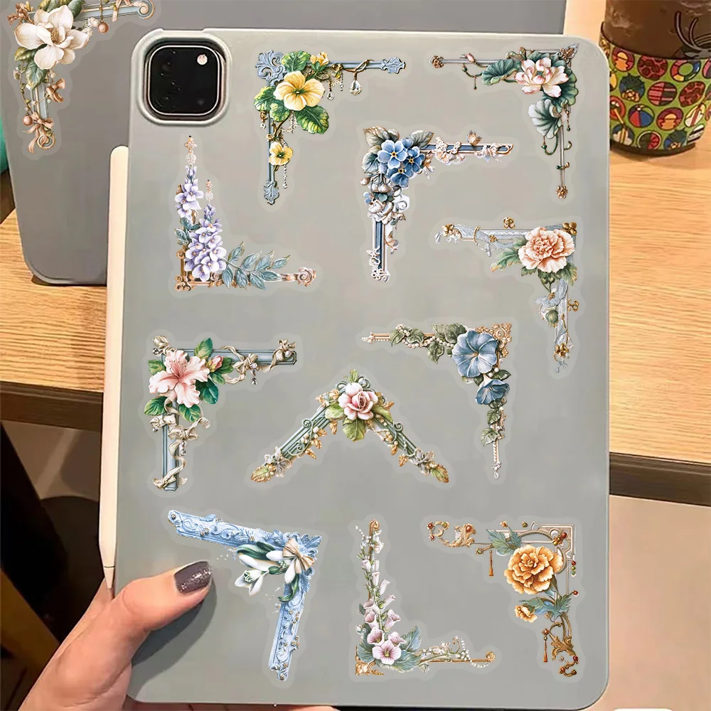 50개 창의적인 꽃 사진 프레임 장식 PET 그래피티 스티커 여행가방 스피커 스케이트보드 물컵 장식 스티커