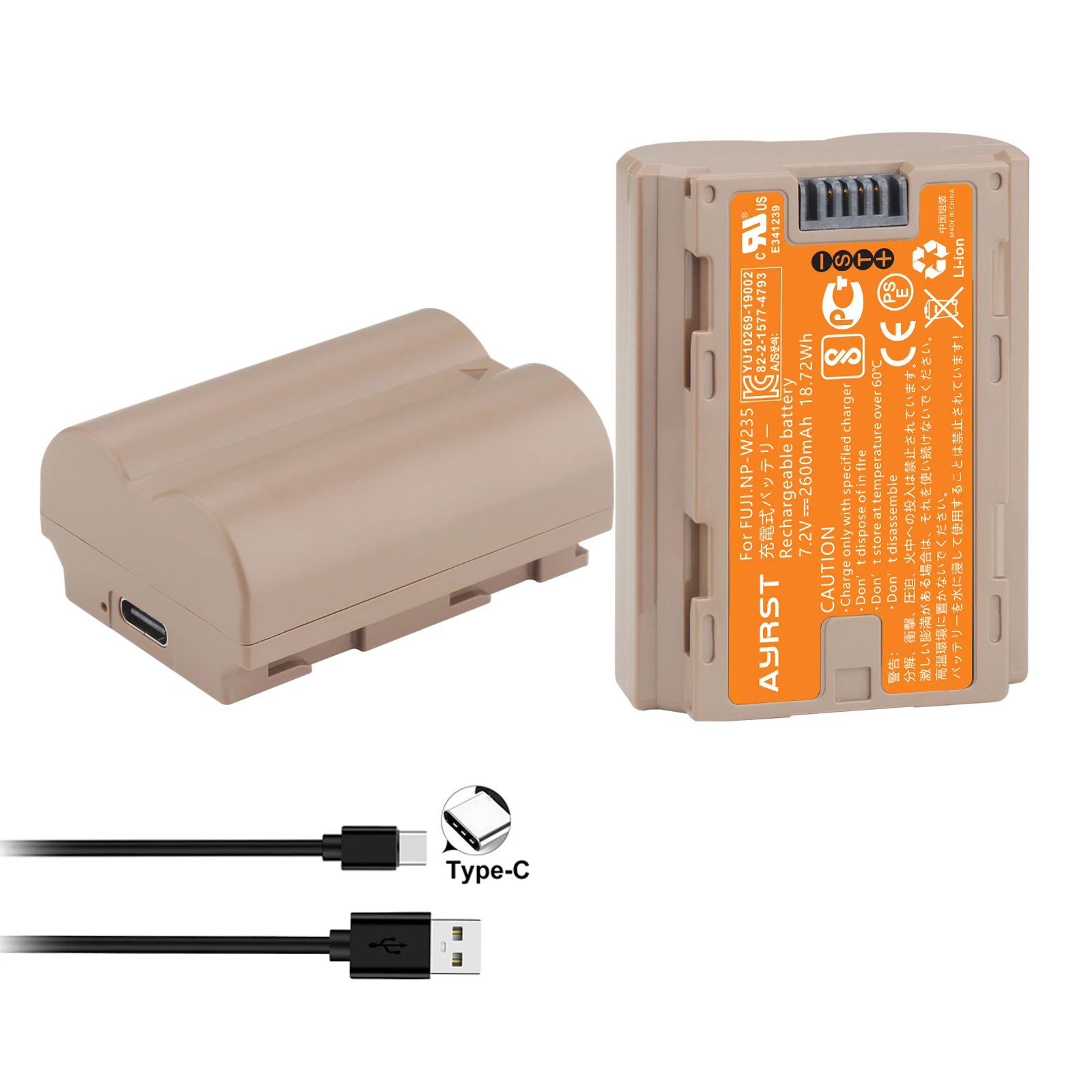 Nuova Batteria Np-W235 Np W235 2600Mah Con Porta Di Tipo C Per Fujifilm X-T4, Gfx 100S, Gfx 50S Ii, Vg-Xt4 ,X-T4