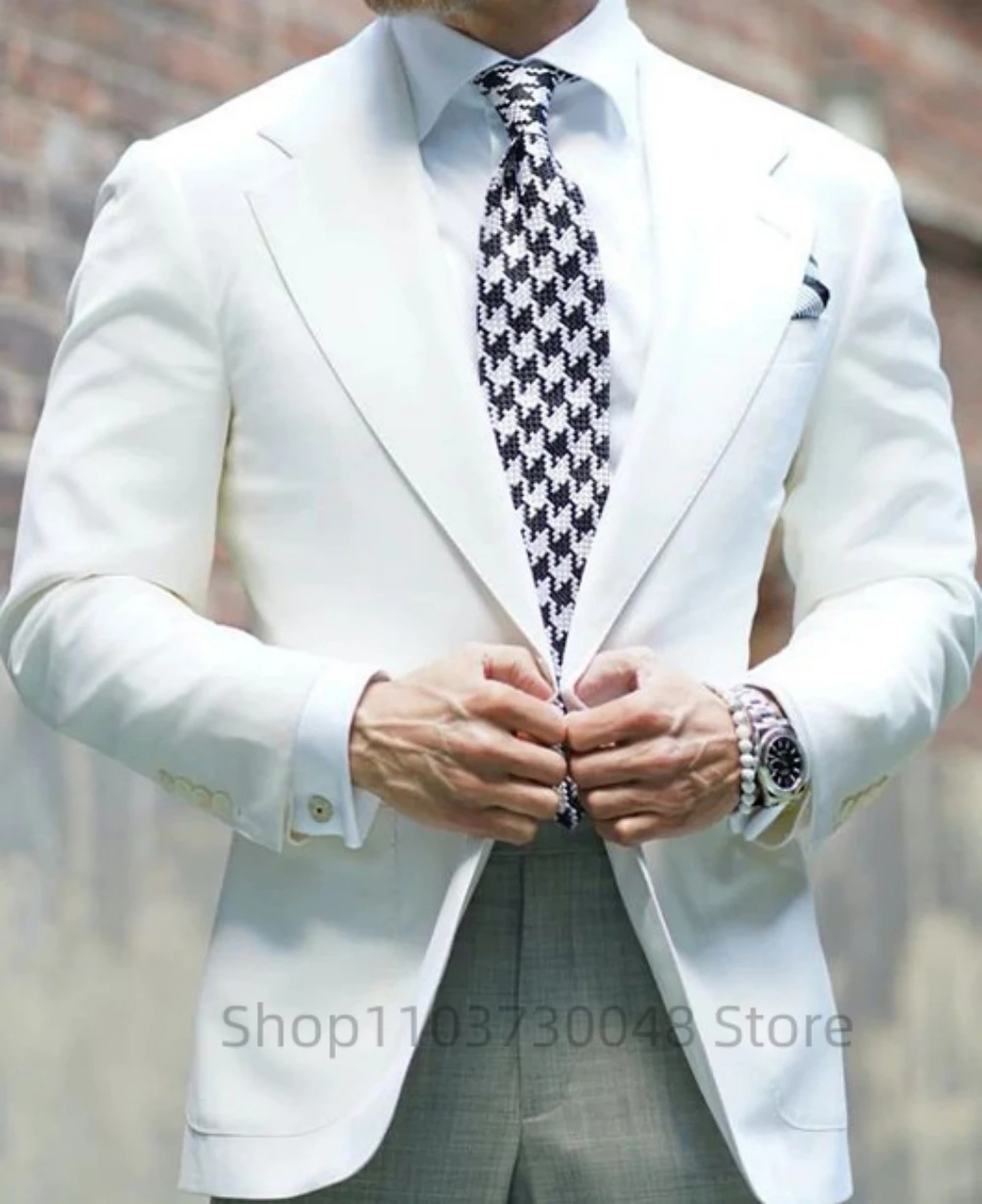 Men's Ivory Notch Lapel Blazer Casual Business Wedding Jacket High Quality One Button Best Man Suit Coat for Party Prom