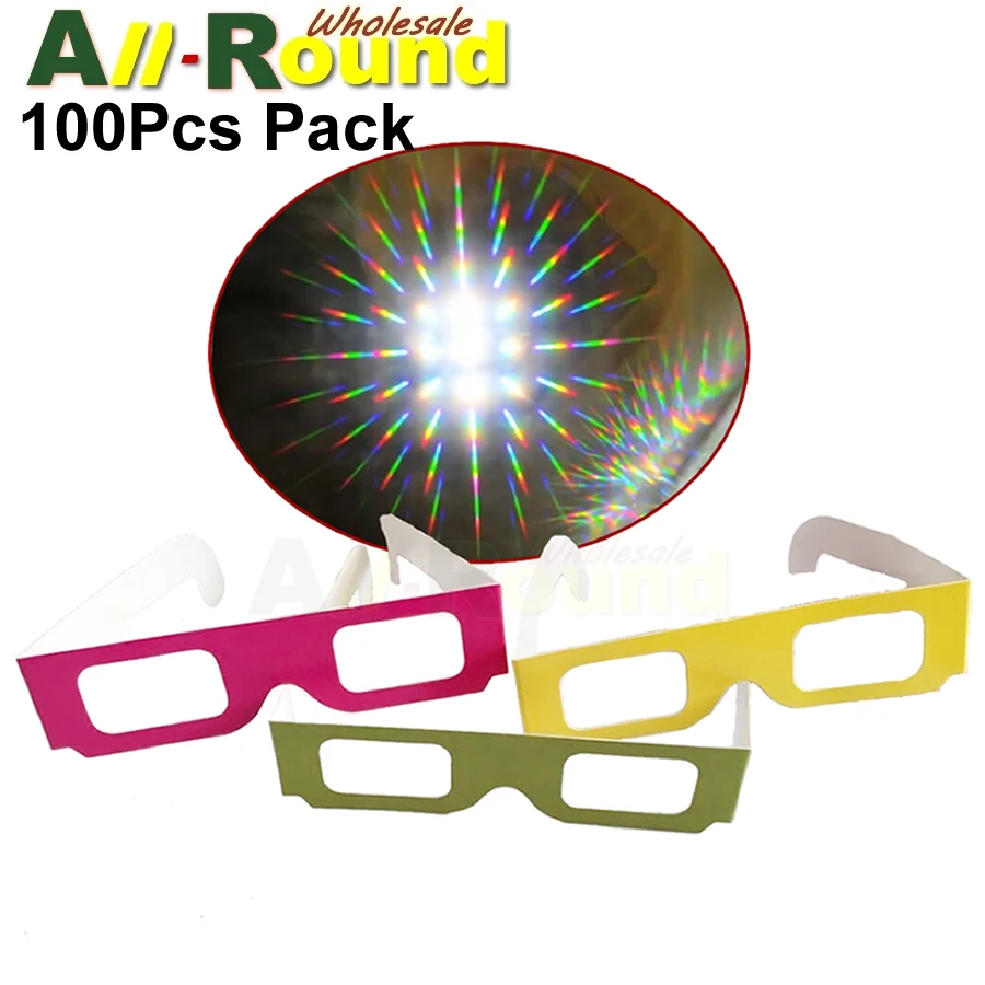 100pcsPack3DPaperPrismsDiffractionRainbowFireworksGlassesFor