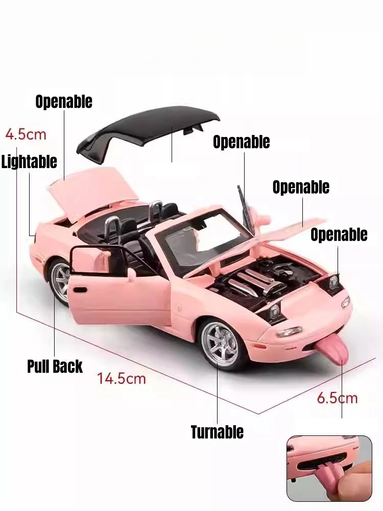 1/32 Mazda MX-5 Miniature Diecast Miata RoadSter Toy Car Model Sound & Light Doors Openable Collection Gift for Children Boy Kid 2