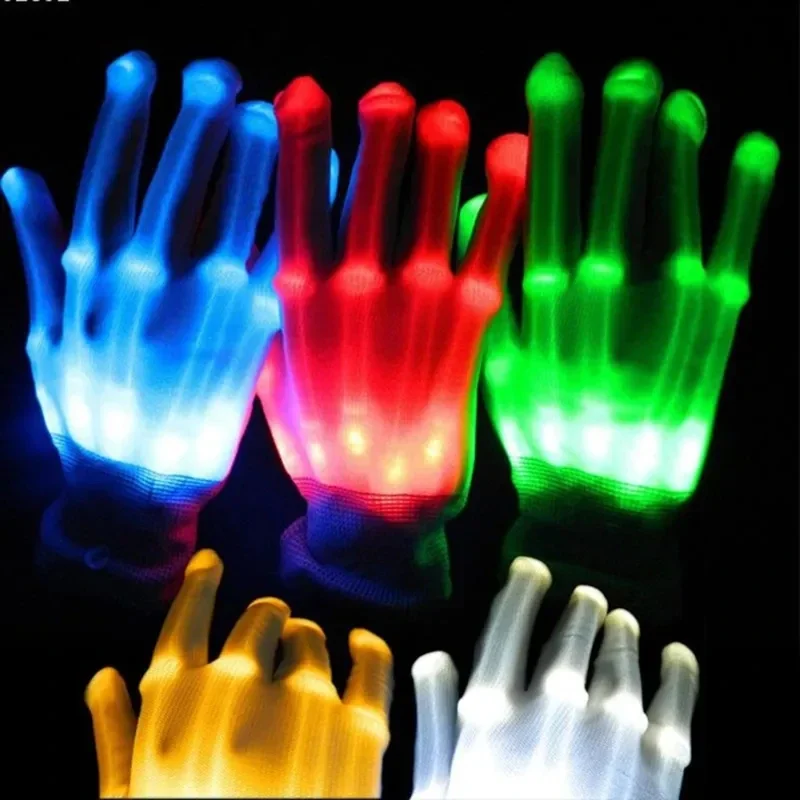 Guantes LED Con Luz De Esqueleto – Guantes Brillantes De Medio Dedo Para Fiestas De Halloween, Navidad, Conciertos Y Actuaciones DJ