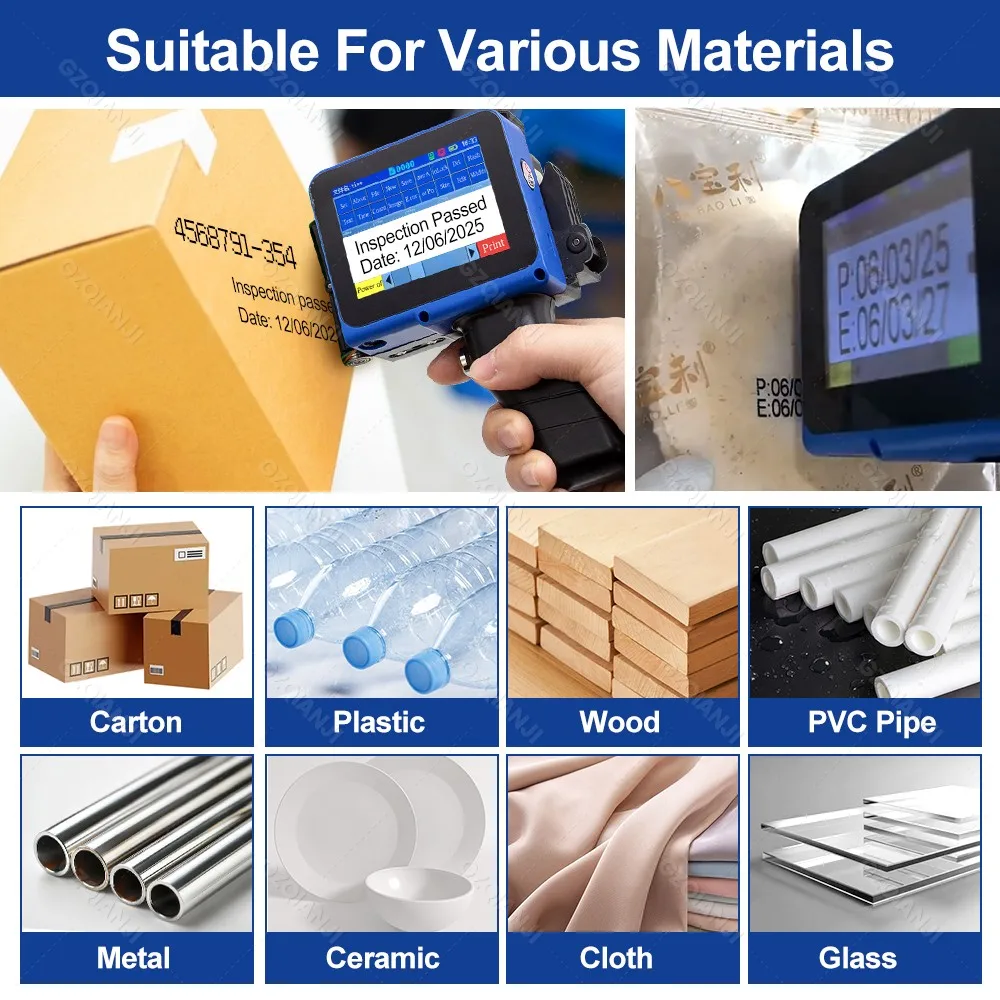 12.7mm Label Inkjet Printer Handheld Printer 600dpi Adjustable Multiple Languages for Batch Serial Number Plastic Wood Fabric