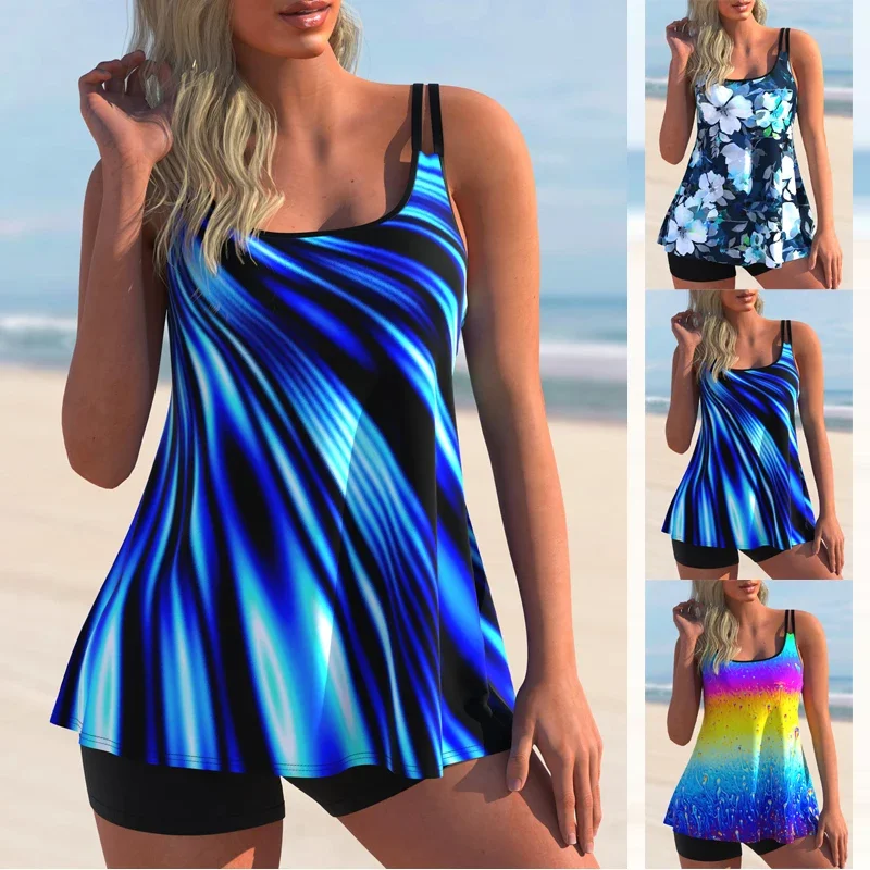 

2023 Women's Printed Beach Swimwear Off Shoulder Sexy Bikini Swimwear Summer Tankini Swimwear Tankiny Two Piece Beach Suit