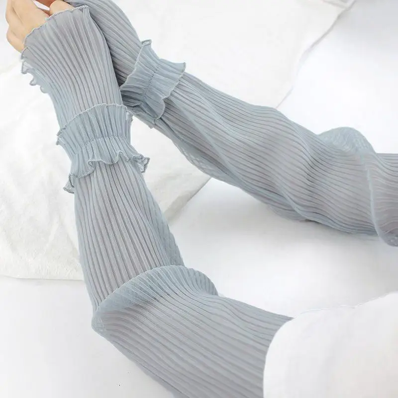 Sommer-Sonnenschutzärmel für Damen, fingerlose Spitzen-Mesh-Armabdeckungen, UV-Schutz, atmungsaktive, dünne Handschuhe für – Detail 4