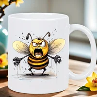 Bee Insulated Ceramic Coffee Mug - Reusable, Hand-Wash Only - Perfect for Coffee Lovers, Men & Women White Mug 4