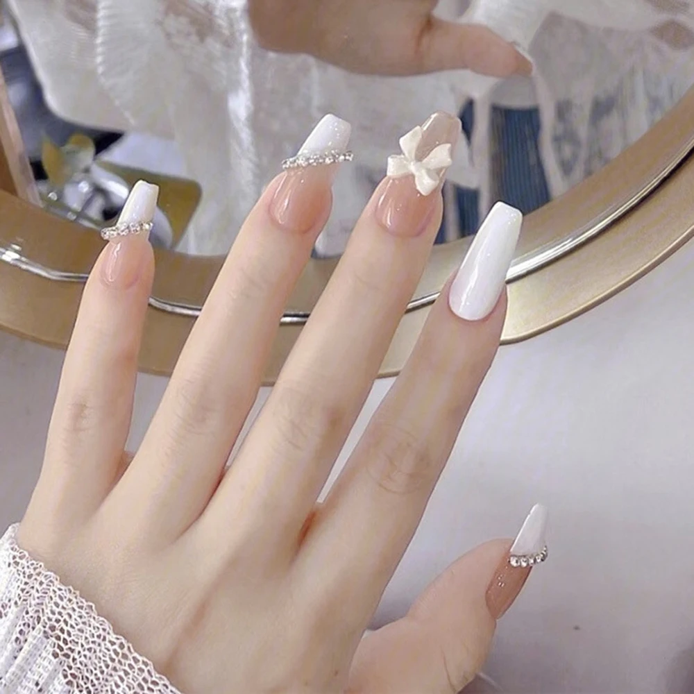 

24PCS Matte White Press On Nails Sweet Style Wearable Full Cover Long Nails