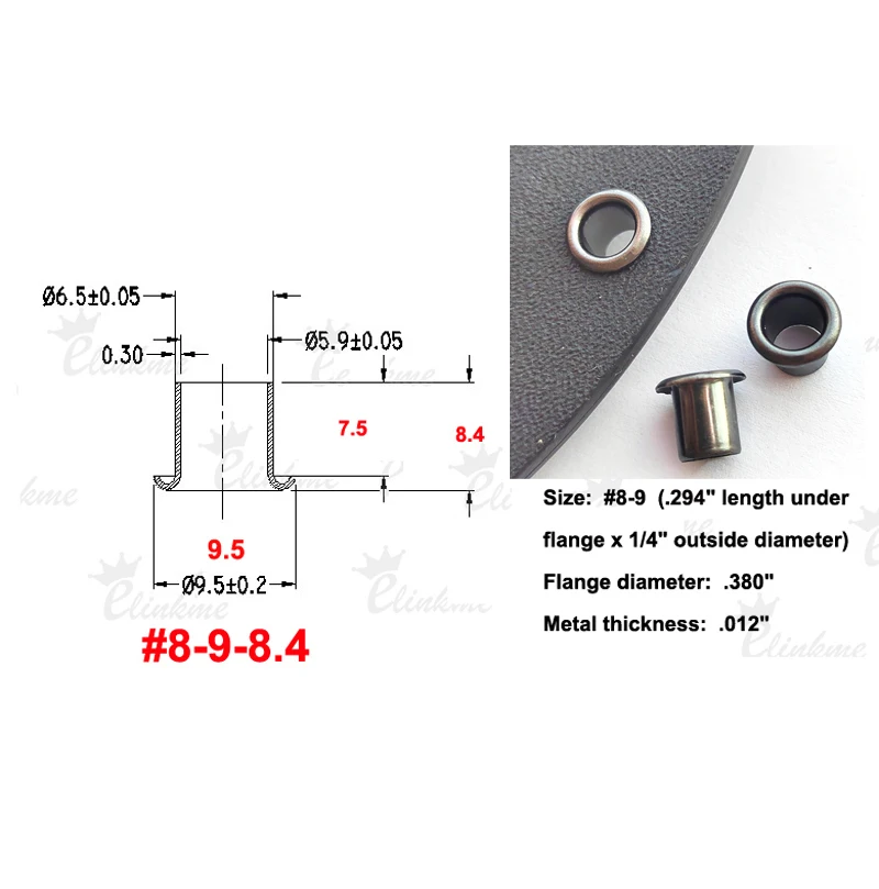 #8-9-8.4 (.294 length under flange x1/4" outside diameter) Gun-black Brass Eyelets krivet for .08"~0.9" thick Kydex sheet