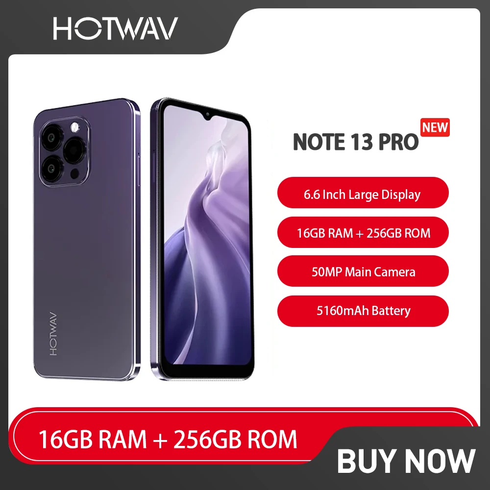 HOTWAV Note 13 Pro 4G Smartphone 6.6Inch HD+ 90Hz 16GB+256GB 50MP Rear Camera 5160mAh Android 13 18W Fast Charging Cellphone NFC