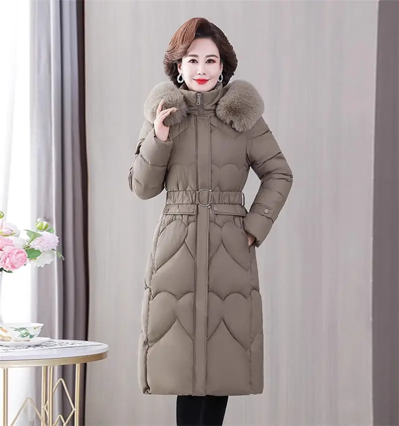 

Middle Aged And Elderly Women Large Size Winter Down Cotton Jacket Medium Length 2023 Fashion Slimming Elegant Coat Parka Z4425