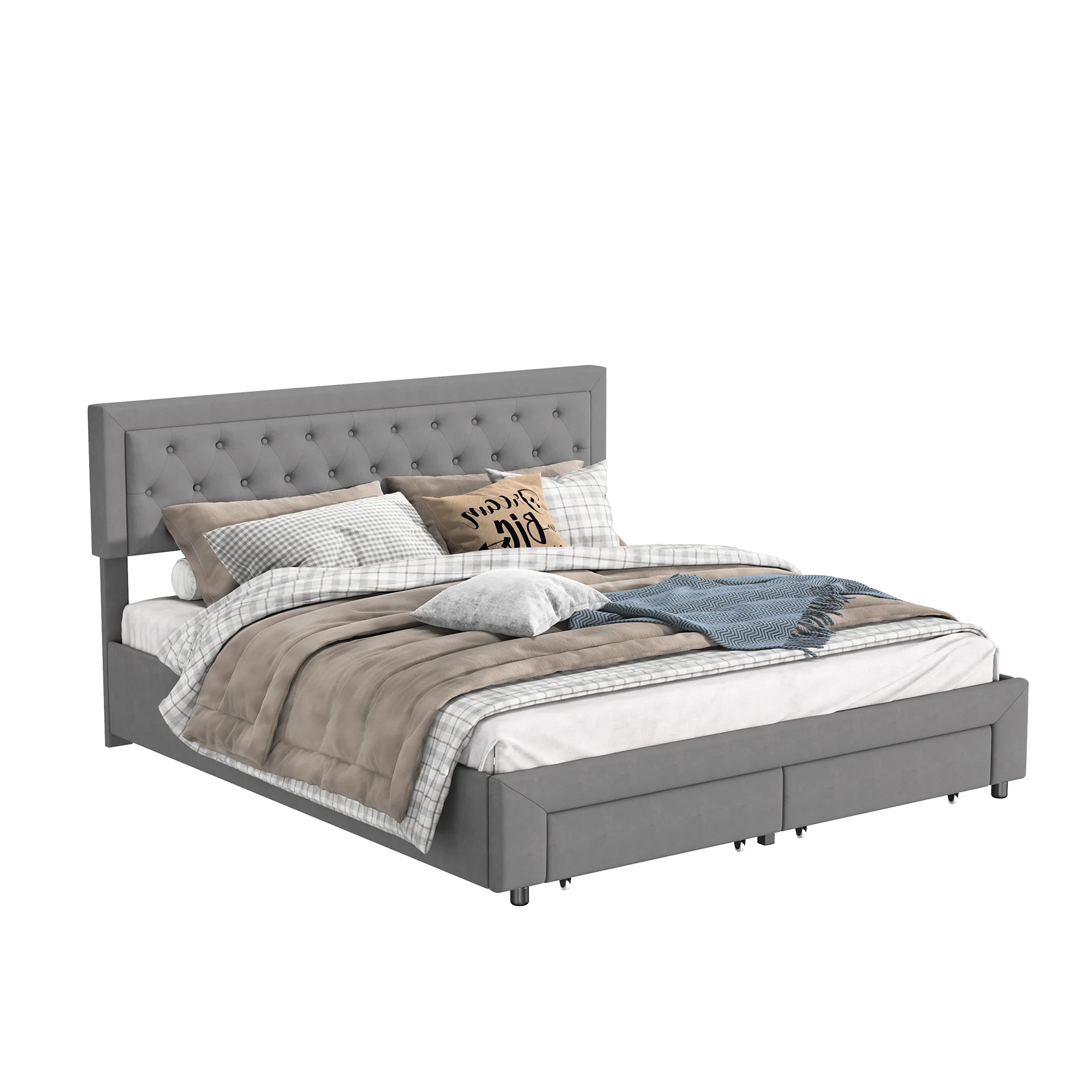 Creahappy Polsterbett – Doppelbett-Kopfteil mit Nagelbefestigungen, Schlafzimmer-Aufbewahrung mit Schubladen und hydraulischer Hubfunktion – Detail 5