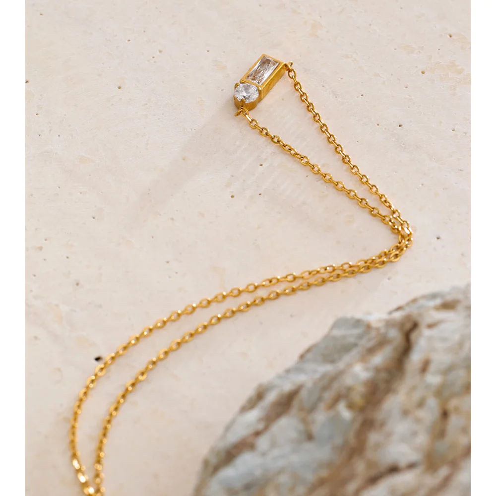 Yhpup Bling Cubic Zirconia Rectangle Pendant Necklace