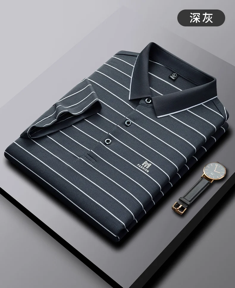 High-end fashion letter embroidery short-sleeved POLO shirt Men's casual T-shirt summer stripe business Paul shirt Men's wear 27 S7ebc806ce45f4cf3b3a0382cb6f813f9R