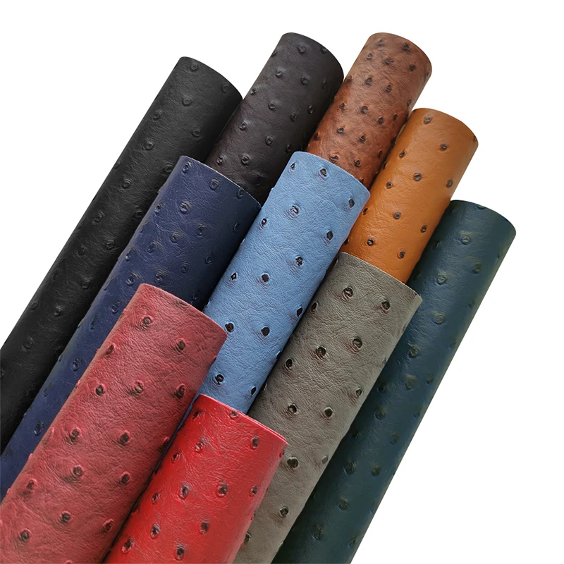 Quality Solid Ostrich Embossed textured faux Leather sheets Roll for Making Bag Decoration Craft Textile 46x135cm