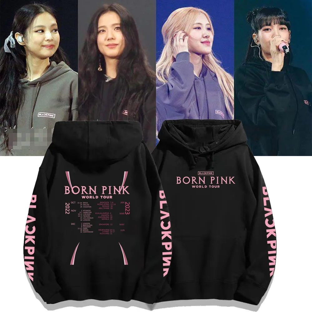 KPOP Black Pink Lisa JISOO Jennie Rose Hooded Pullover Sweatershirts Hoodie  Tops