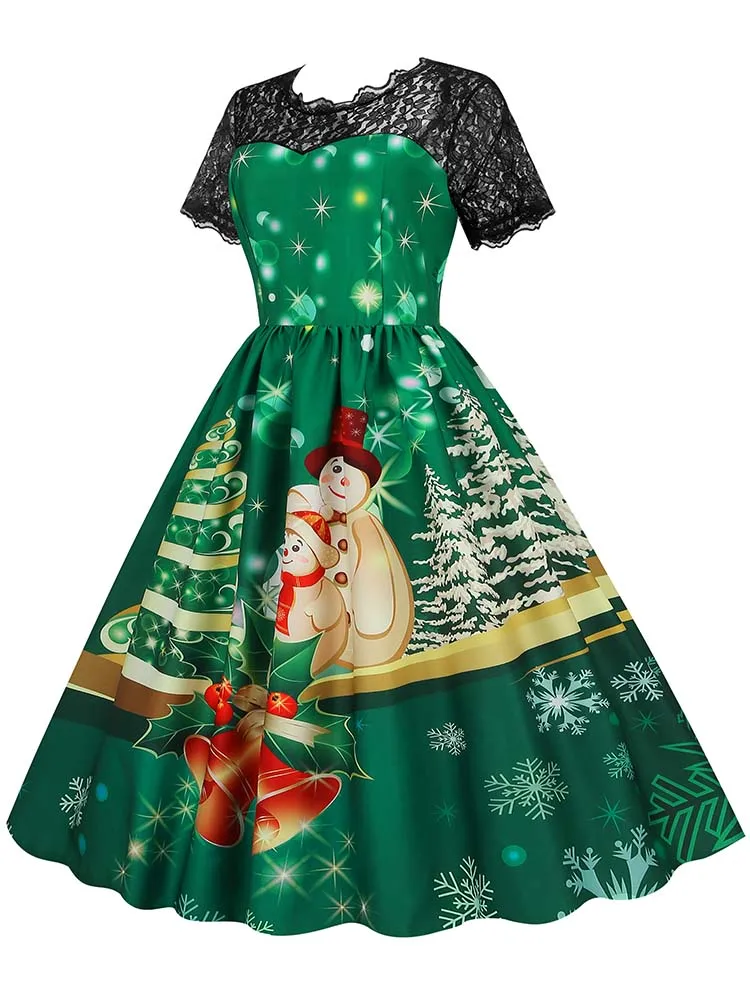 Weihnachts kostüm Party kleid Frauen Kurzarm Spitze Vintage Robe elegante Weihnachten Abendkleid ung – Detail 13