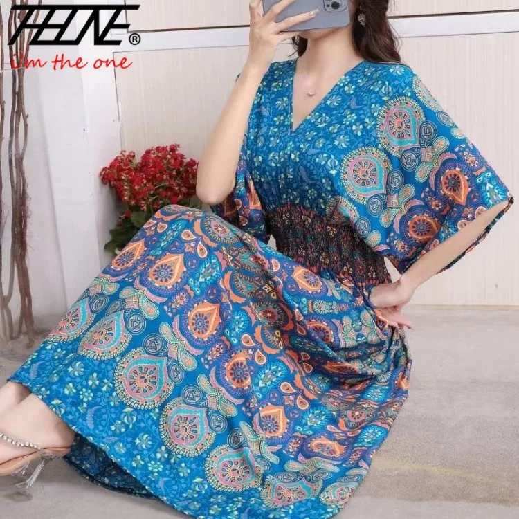 Women Dress Summer 2024 Maxi Long Print Indian Bohemian Clothing New in Dresses Vintage Korean Style Fashion Robe Ropa De Mujer