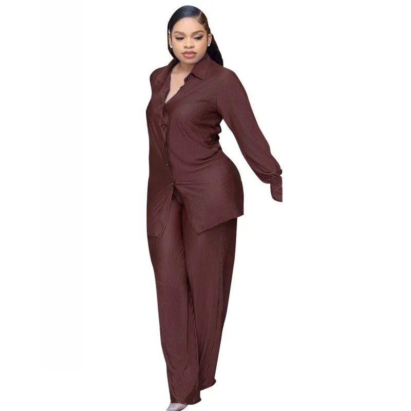 2 Piece Set African Clothing Autumn Winter New Fashion Super Soft Pit Strip Casual Women's Set Solid Tops Pants Matching Outfits