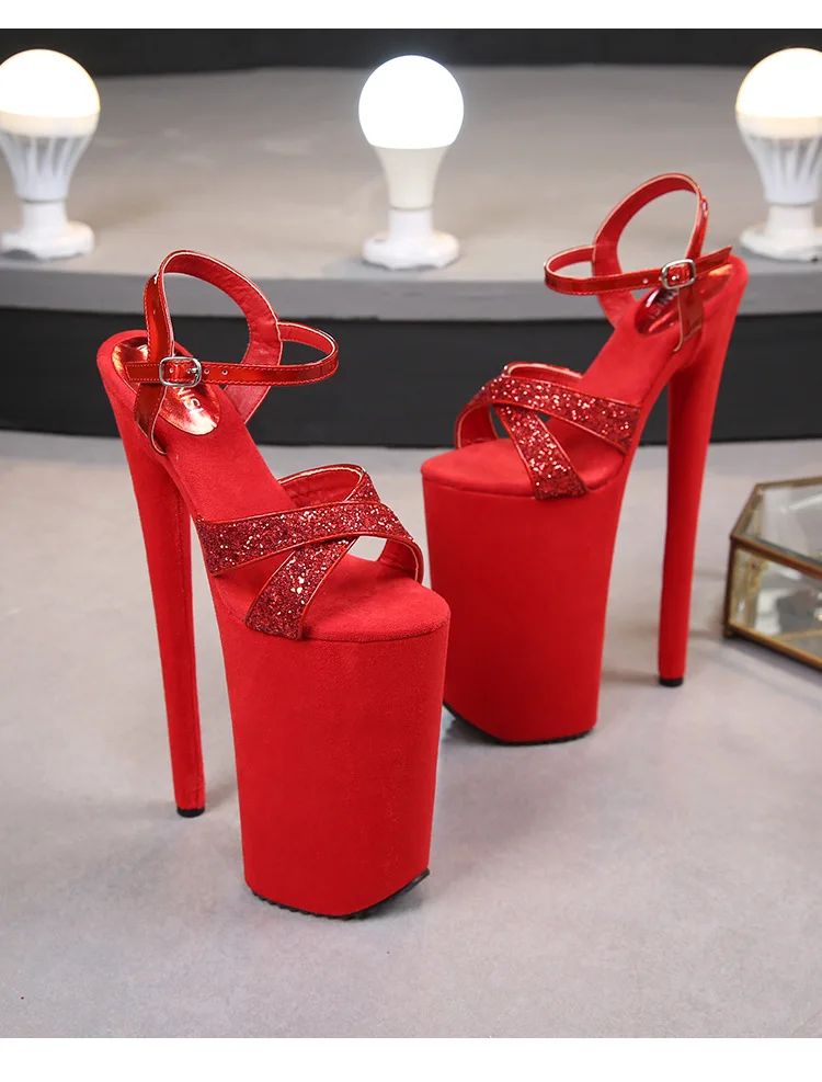 2022 Super High Waterproof Platform Sandals Women Fish Mouth Open Toe Pole Dance High Heels 26CM Nightclub Catwalk Shoe