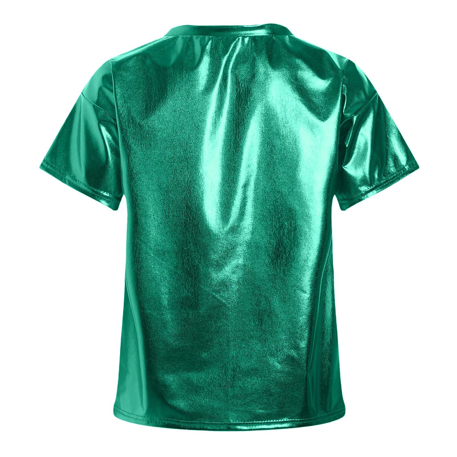 Kids Dance Tops Kids Girls Boys T Shirt Jazz Dance Tops Metallic Shiny Short Sleeve Round Neck Modern Jazz Party Stage Performance Top Dancewear