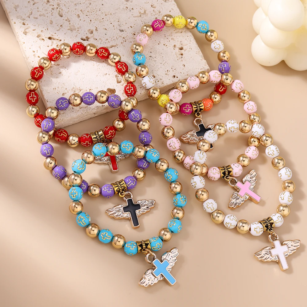Aihua Böhmische Religiöse Stretch-Armbänder Engel Kreuz Charm Perlen Armband Katholischer Anhänger Für Frauen Gothic Schmuck – Detail 8