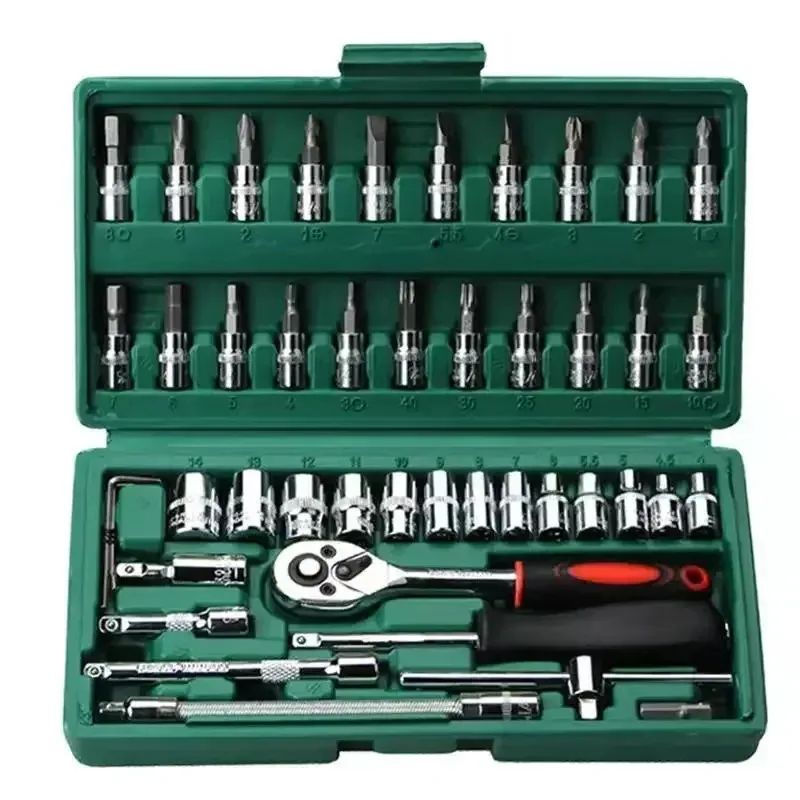46/53pcs Drive Socket Set 1/4 inch Ratchet Wrench Set with Sockets Metric Hex Bit Socket Set Mechanic Tool Kits for Auto Repair 3