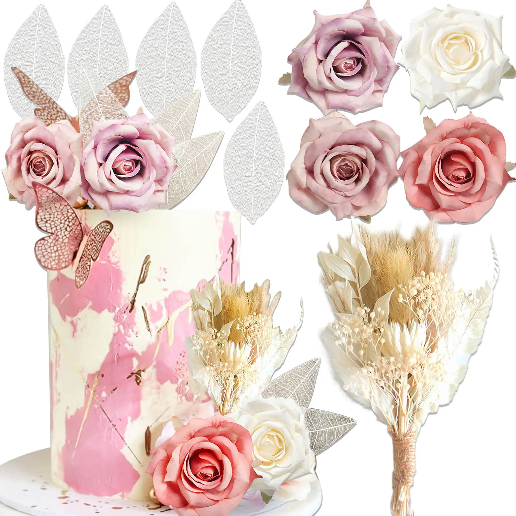 LaVenty Boho Rose Kuchen Topper Kuchen Blumen Dekorationen Blumen Kuchen Topper Blumen Kuchen Topper für Hochzeit Baby Dusche Geburtstag