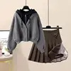 Plush Thickened Casual Long Sleeved Hooded Mini Pleated Skirt Two-piece Set Fashionable Women's Skirt Set 4