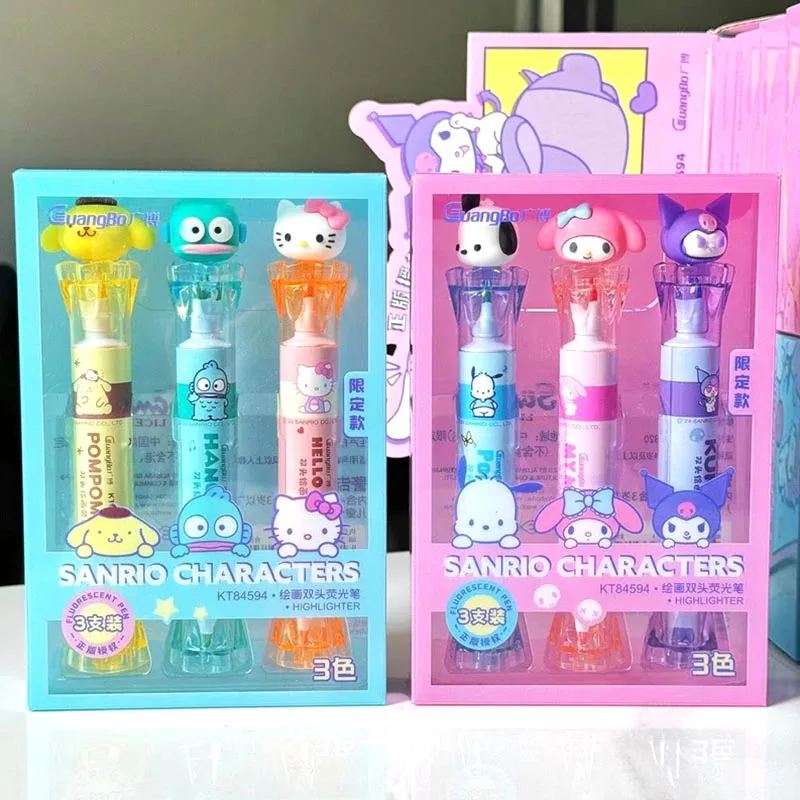12 шт./партия, флуоресцентные маркеры Sanrio Melody Kuromi, 6 цветов