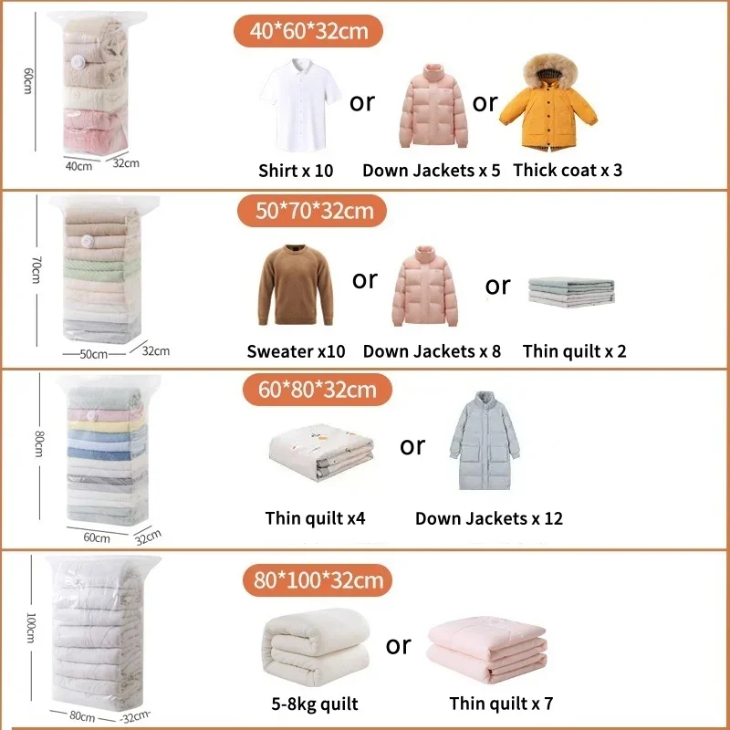 Space-Saving Compression Storage Bags for Clothes and Blankets - Travel-Friendly Vacuum Seal Bags