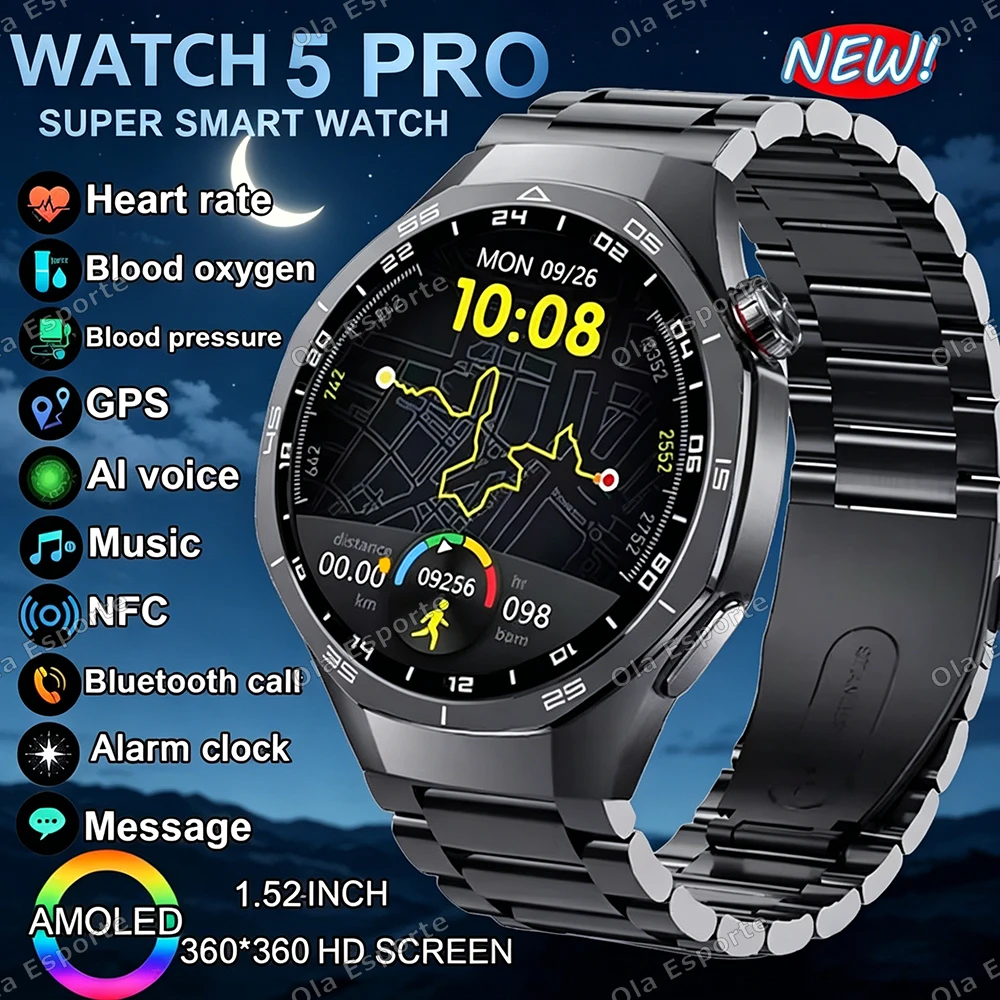 2026 New Smart Watch 5 Pro Men HD AMOLED Screen GPS Heart rate Bluetooth Call IP68 Waterproof Man Smartwatch Holiday Gifts HW12 1
