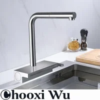 CHOOXIWU - ก๊อกน้ําน้ําตกท่อระบายน้ําสีเทา Telescopic Multi-Function อ่างล้างจานร้อนและเย็นหมุนได้ปืน 6