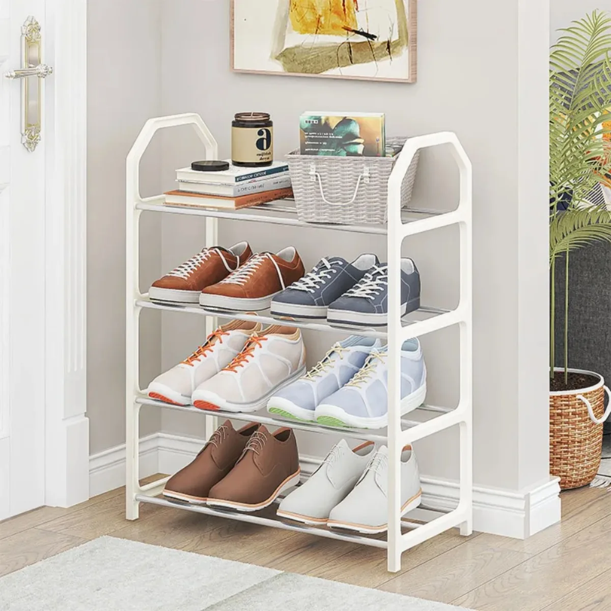 

Simple Shoe Rack Metal Simple Shoe Shelf Space Saving Footwear Shoes Organizer Stand Holder Black Shoes Shelf for Living Room