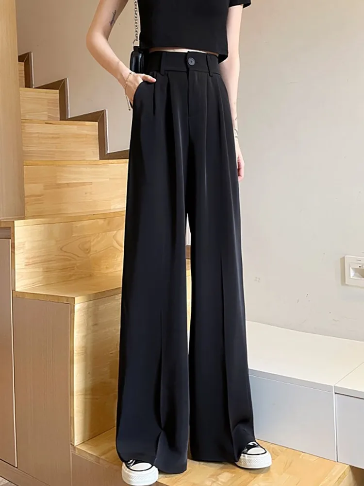 Office Suit Pants Autumn 2024 New High Waisted Slimming Thin Black Wide Leg Casual Pants Loose Pants For Women