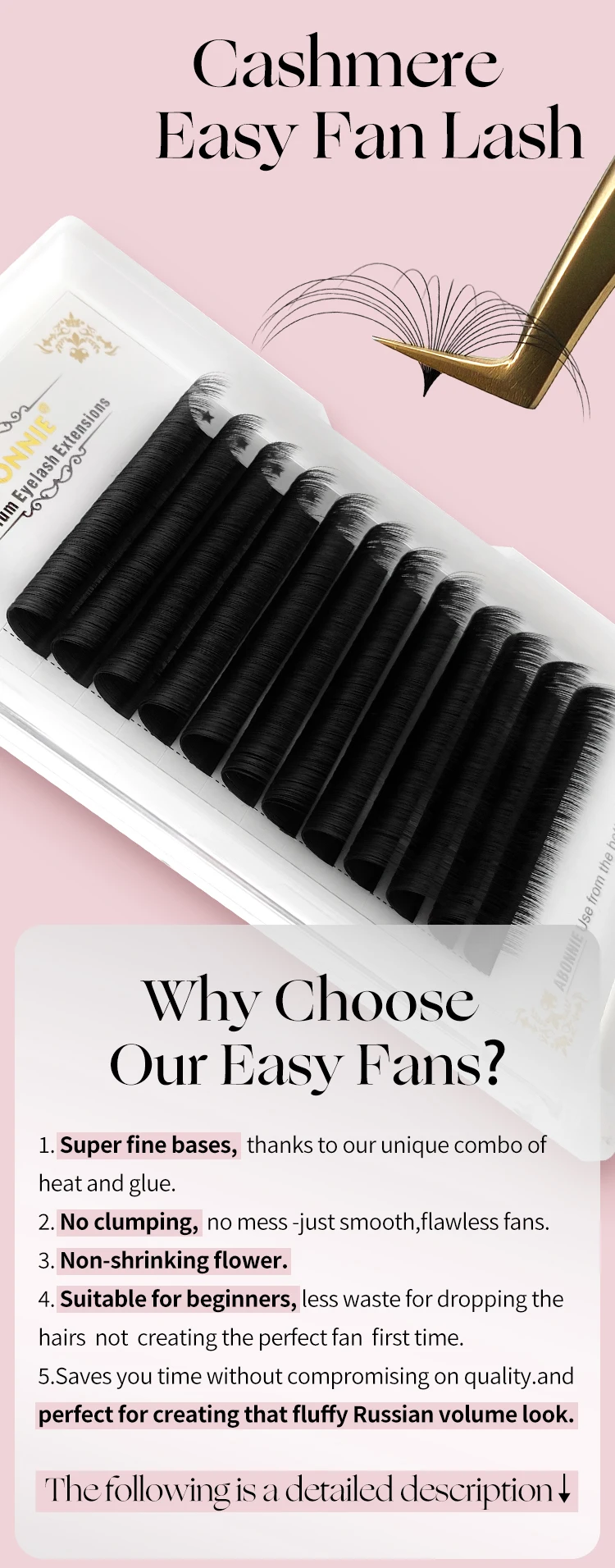 Description Picture 4 of itemAbonnie 0.03-0.10mm Easy Fan Lashes Mega Volume Fans Eyelash 8-25mm Automatic Flowering Fast Blooming Eyelash Makeup Cilios