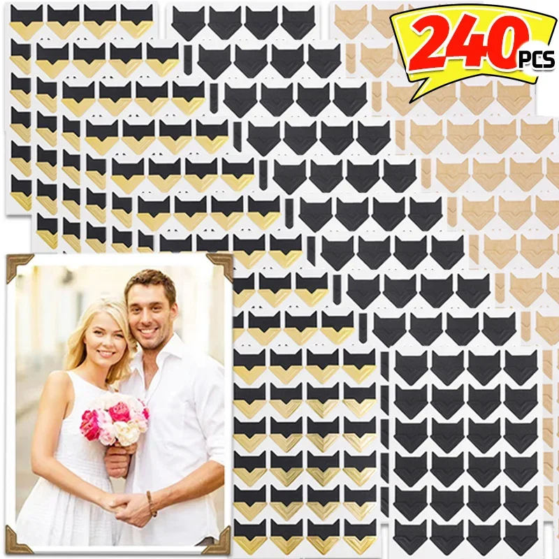 24/240PCS Photo Albums Corner Stickers Vintage Corner Kraft Paper Stickers Scrapbooking DIY Photo Albums Decoration Corner Stickers
