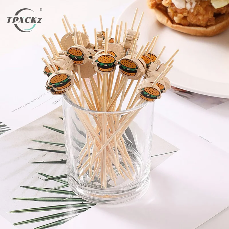 

100Pcs Hamburger Garnish Bamboo Sticks Disposable Fruit Stick Snack Skewers Party Buffet Bamboo Food Picks Bento Tools