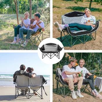 WESTTUNE Oversized Outdoor Couch Double Camping Chair Heavy Duty Outdoor Garden Folding Chair with Cup Holder Support 440 lbs 6