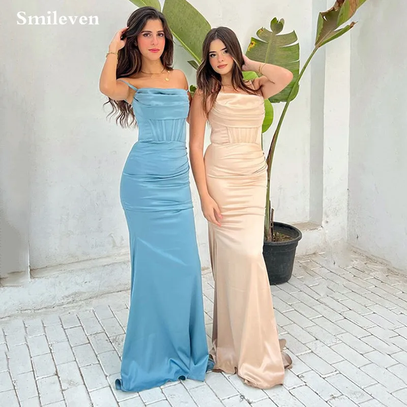Smileven Elastic Strapless Mermaid Bridesmaid Dresses Spaghetti Strap Girls Party Dress Prom Dresses Customized