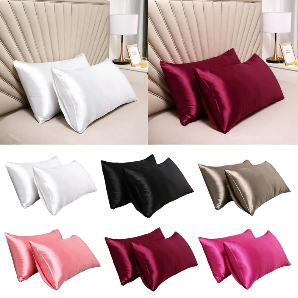 

Solid Silk Pillow Slip Imitated Plain Pillow Satin White 100% Comfortable Queen Soft Twin Home King Bed G6z5