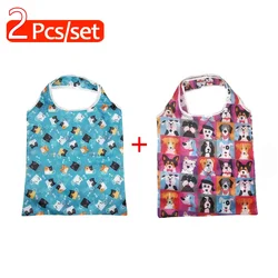 Eco - Friendly Reusable Foldable Nylon Grocery Tote Bag - Lightweight and Durable (2Pcs Set 1)
