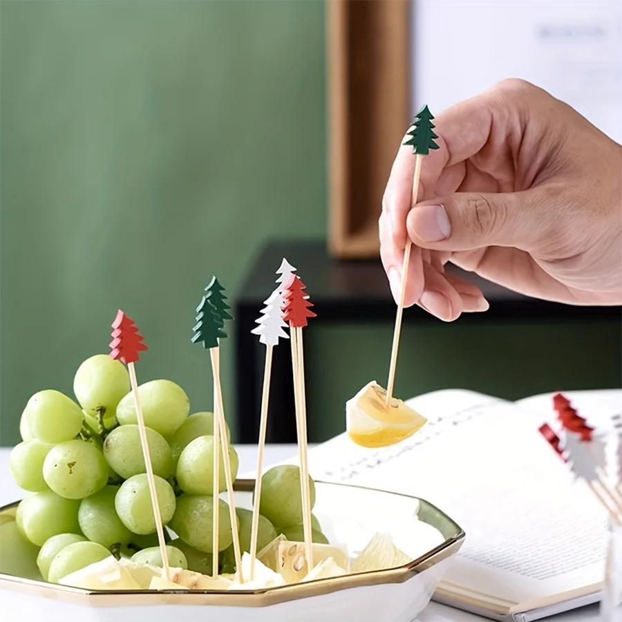 100pcs/50pcs Fruit Stick Bamboo Pick Buffet Cupcake Fruit Fork Party Dessert Salad Stick Cocktail Skewer For Wedding Decor