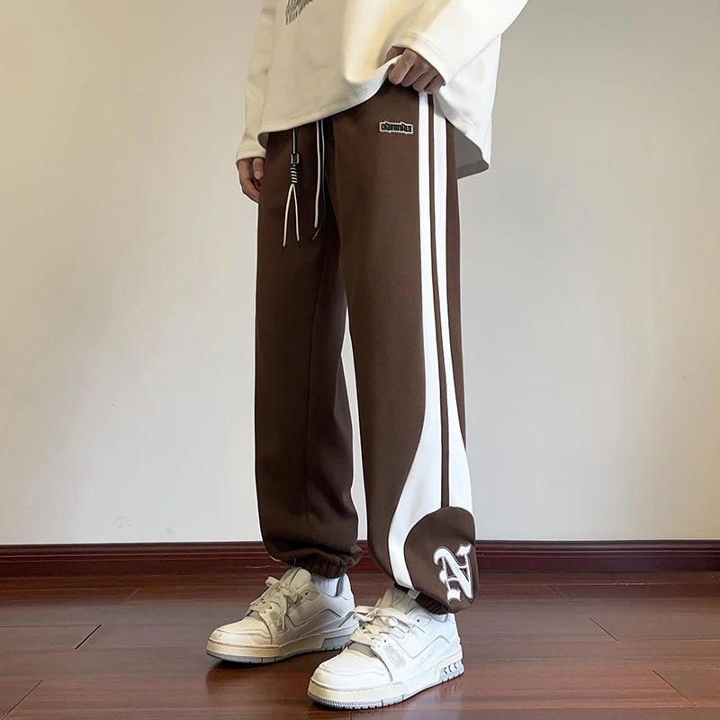 3 Colors Men Sweatpants Korean Street Casual Pants Fashion Patchwork Letter Embroideries Straight-leg Trousers Male Sports Wear 4