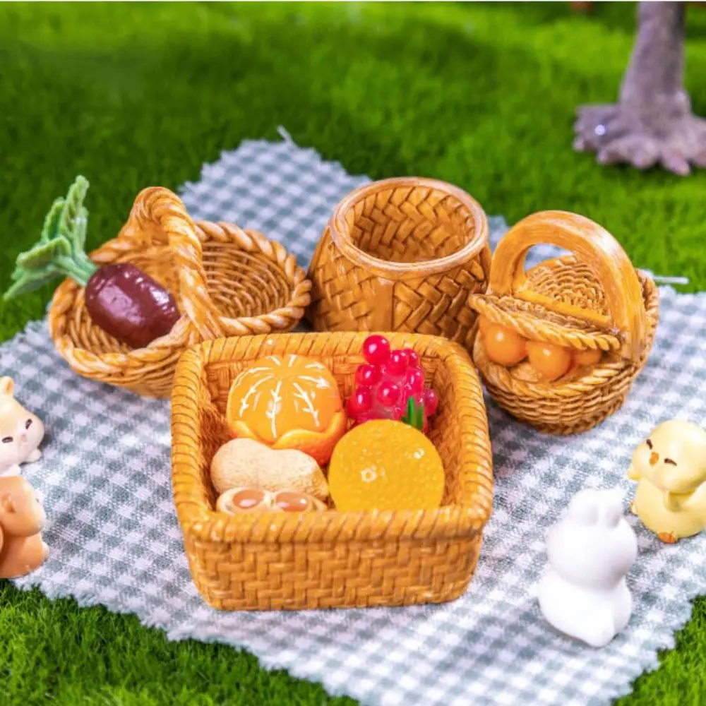 2pcs Mini 1/12 Dollhouse Rattan Frame Hand-woven Cute Fruit Vegetable Food Storage Basket Resin 10 Styles