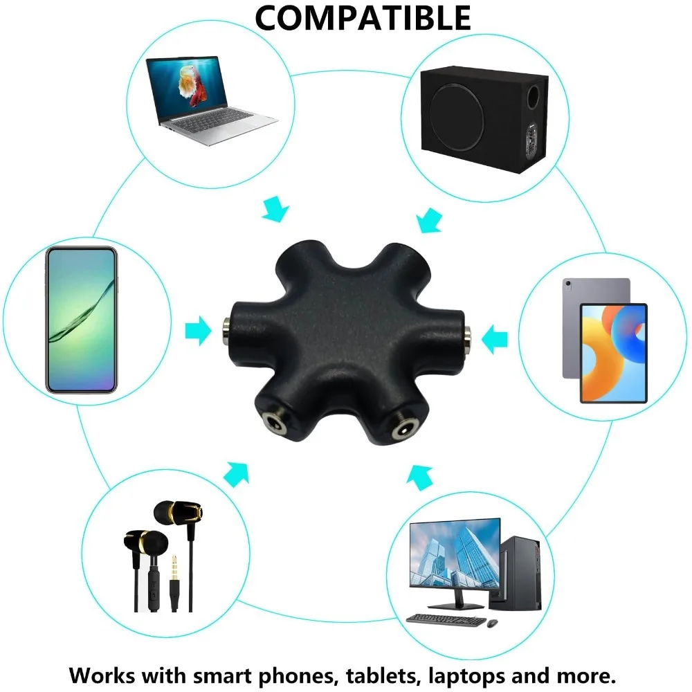 5-Jack Female Connector Adapter 3.5mm Multi Headphone Audio Splitter with 3.5mm Stereo Cable 20cm Digital Audio Video Cables - 4