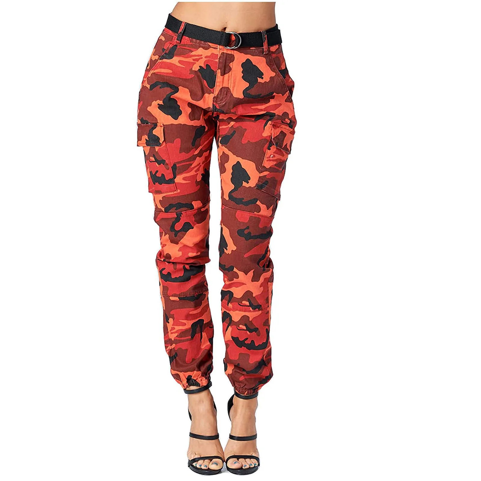 nike pants Summer Women's Casual Slim Overalls with Color Printed Flowers Multi-pocket Mid-waist Ankle Strap Pants Street Wear cargo capris Pants & Capris