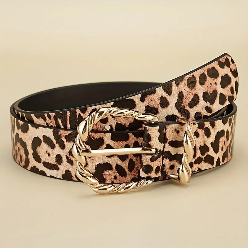 1pc New Women's Belt Retro Leopard Pattern Belt Trend Gold Alloy Buckle Belt PU Leather Belt Paired with Jeans Belt Lady Belt
