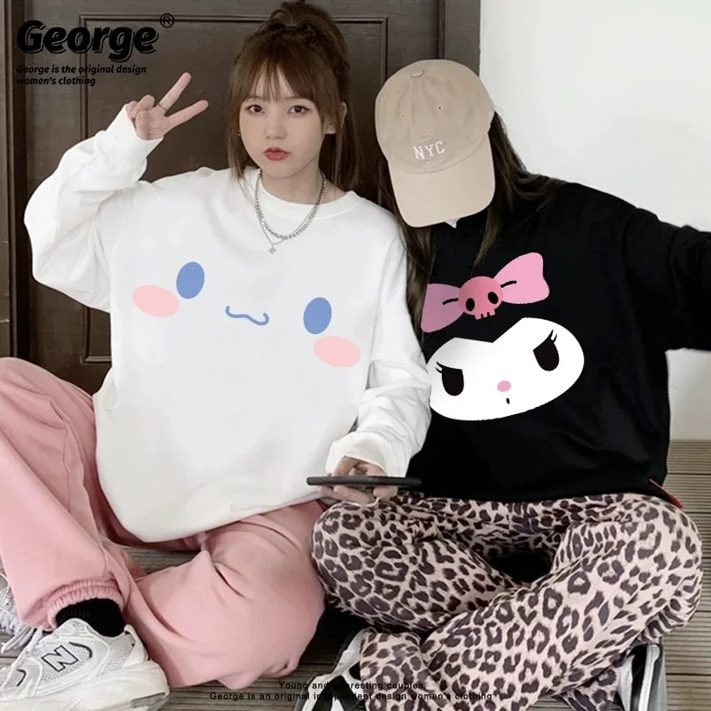 

Kuromi Kawaii Sanrio Hoodies Hello Kitty Cinnamoroll Sweet Cartoon Round Necked Hoodie Cute Loose Fitting Long Sleeved Top