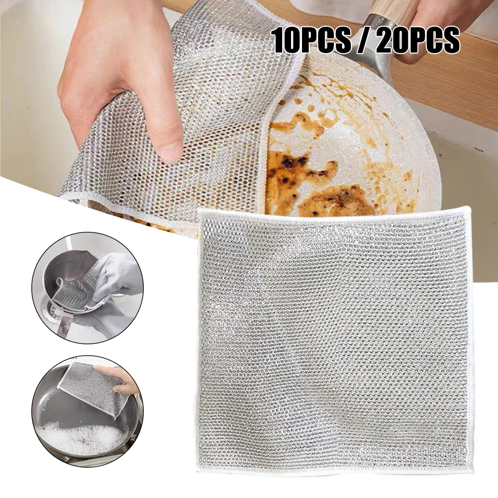 

10PCS/20PCS Wire Dishcloth Double-sided Multipurpose Metal Scrubbing Pad Rust Removal Kitchen Rags Magic Dishwashing Towel